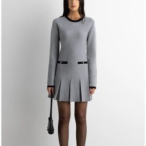 OAK + FORT - Contrast Trim Pleated Mini Dress